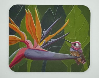 Mousepad of Bird of Paradise Flower and Hummingbird
