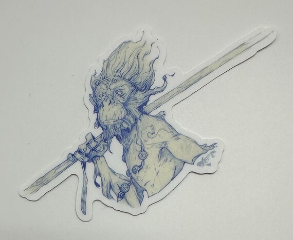 Monkey King Blue Pencil Sketch Sticker: Only 1 Left, Durable Vinyl (3 inches)
