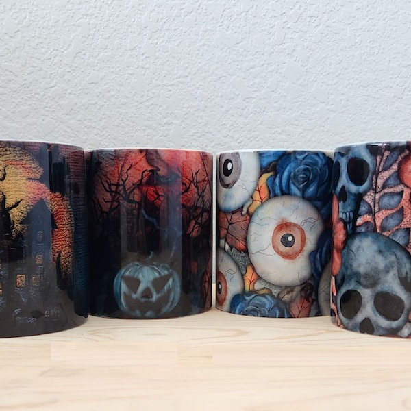 Spooky Haunted House Jack O'Lantern Eyeballs Skull 12 oz. | Coffee Mug | Mug with Halloween Print | Dishwasher/Microwave Safe
