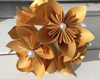 Paper Flower Bouquet - Wedding Paper Bouquet - Wedding Bouquet - Paper Flowers - Flower Girl Bouquet - Bridal Bouquet - Gold Flower Bouquet