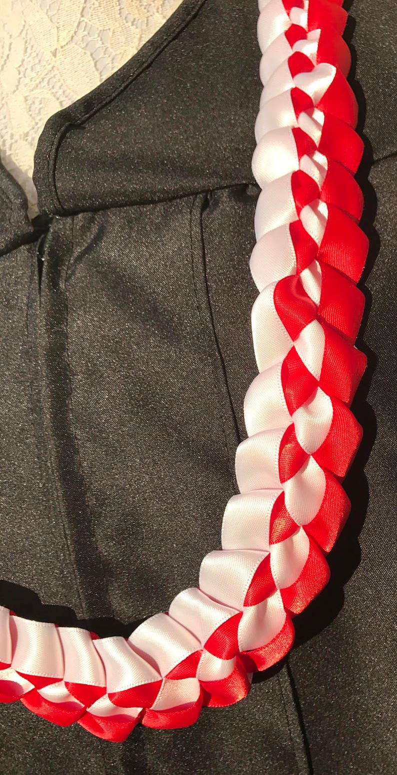 Graduation Lei Red & White Ribbon Lei Satin Ribbon Lei School Etsy