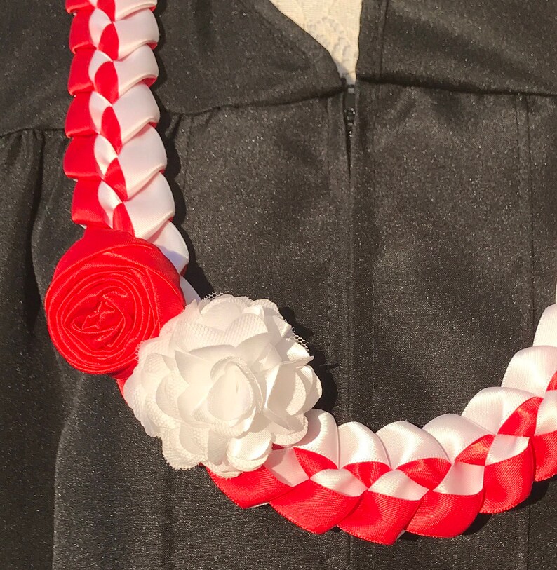 Graduation Lei Red & White Ribbon Lei Satin Ribbon Lei School Etsy