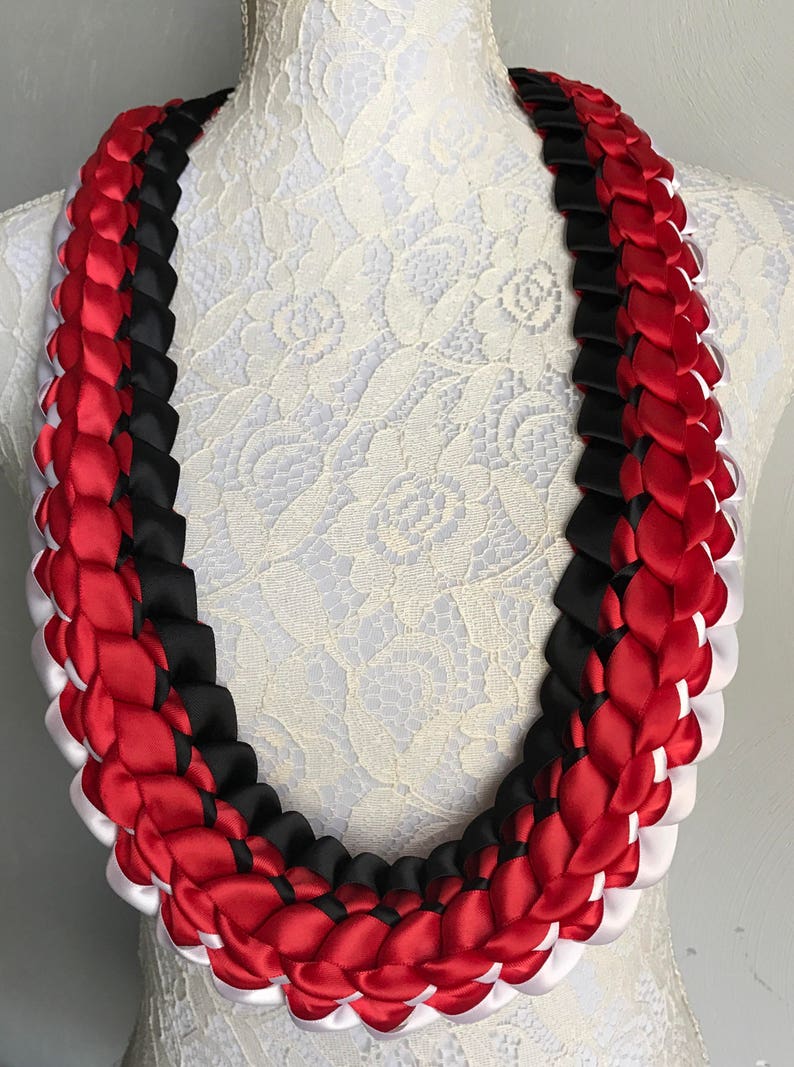 Graduation Lei Red Black and White Lei Satin Ribbon Lei School | Etsy