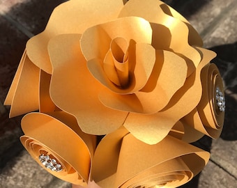 Paper Flower Bouquet - Wedding Paper Bouquet - Wedding Bouquet - Paper Flowers - Flower Girl - Bridal Bouquet - Gold flowers