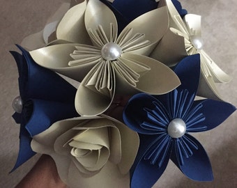 Paper Flower Bouquet - Wedding Paper Bouquet - Wedding Bouquet - Paper Flowers - Flower Girl Bouquet - Bridal Bouquet - Blue Flower Bouquet