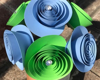 Paper Flower Bouquet - Wedding Paper Bouquet - Wedding Bouquet - Paper Flowers - Flower Girl - Bridal Bouquet - Blue Lime Green flowers