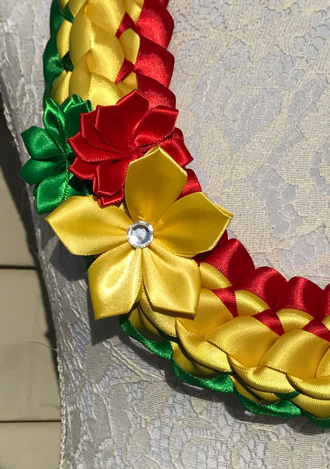 Graduation Lei Green Yellow Red Ribbon Lei Satin Ribbon Lei | Etsy
