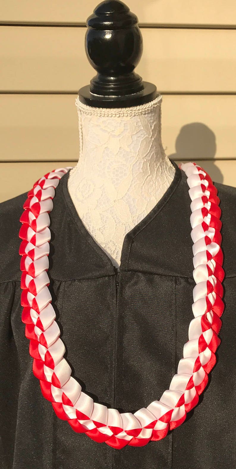 Graduation Lei Red & White Ribbon Lei Satin Ribbon Lei School Etsy