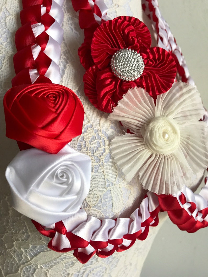 NEW Child Graduation Lei Red & White Ribbon Lei Satin Ribbon | Etsy