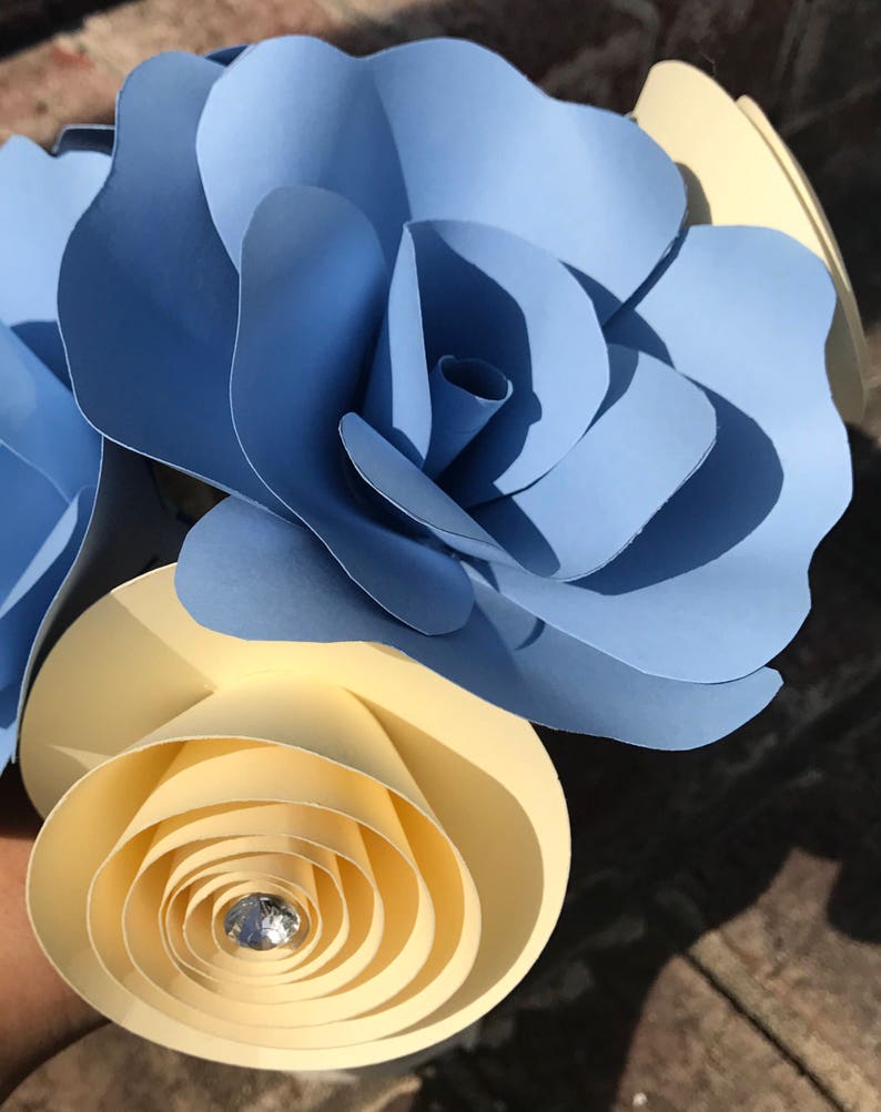 Bridal Bouquet Paper Flower Bouquet Flower Girl Bouquet Wedding Paper Bouquet Paper Flowers Blue Ivory Flowers Wedding Bouquet