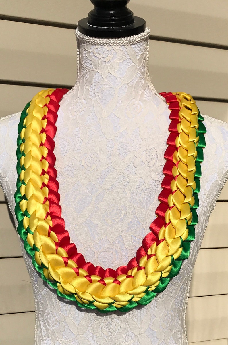 Graduation Lei Green Yellow Red Ribbon Lei Satin Ribbon Lei Etsy