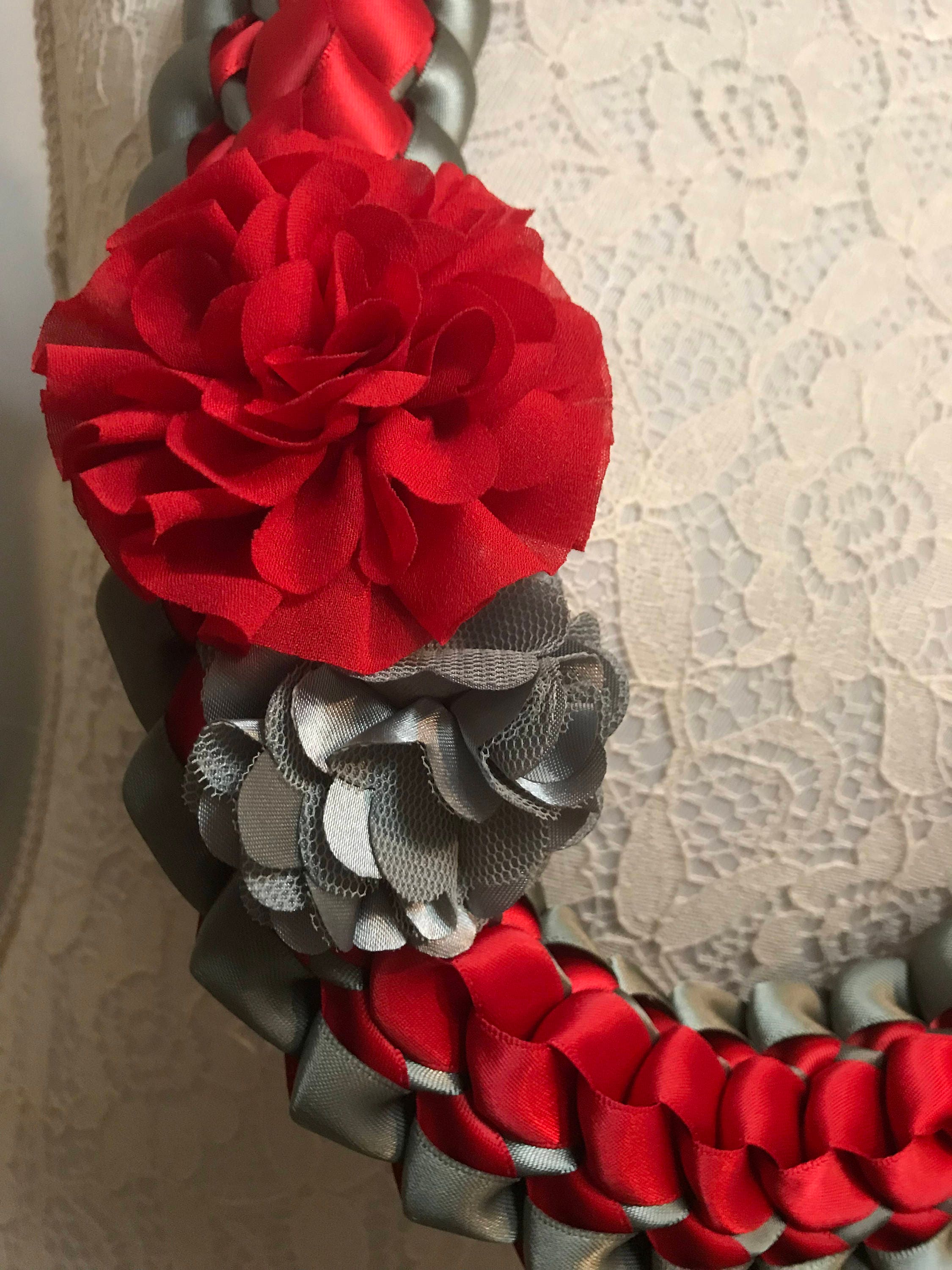 Graduation Lei Deep Gray Red Ribbon Lei Satin Ribbon Lei | Etsy