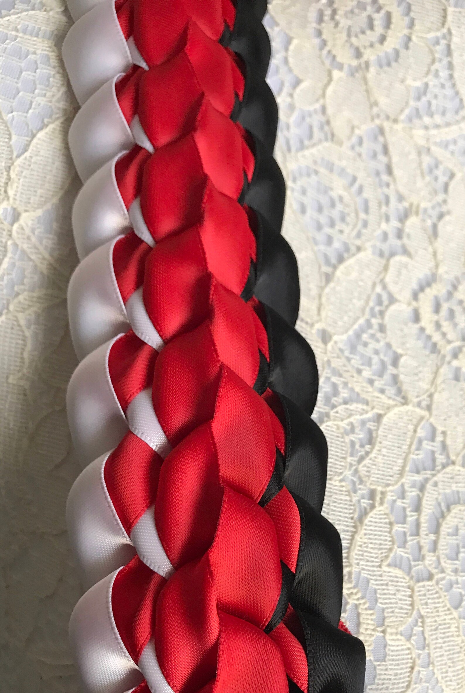 Graduation Lei Red Black and White Lei Satin Ribbon Lei School | Etsy