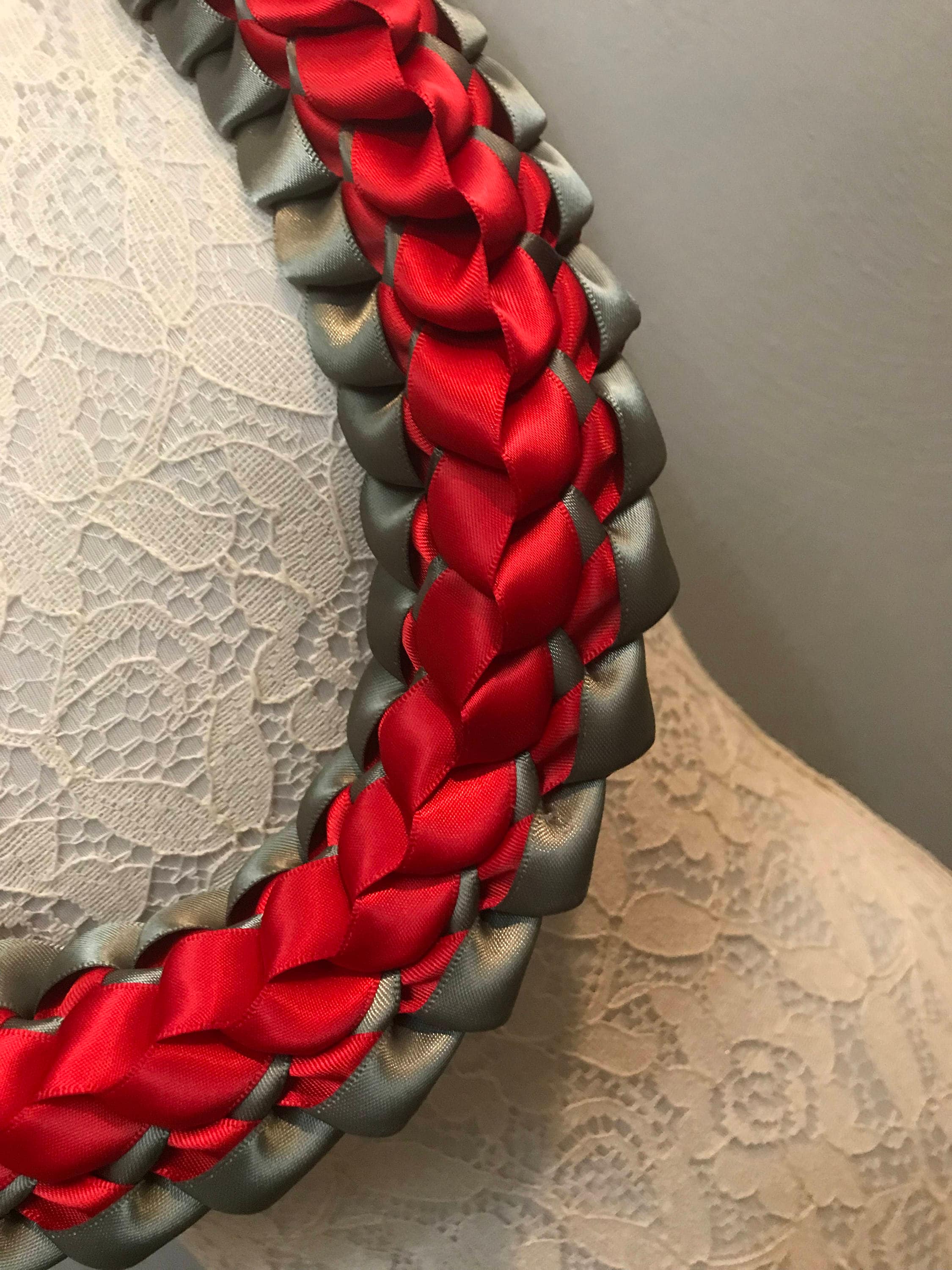 Graduation Lei Deep Gray Red Ribbon Lei Satin Ribbon Lei | Etsy