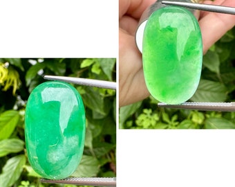 38.80 Carats Natural Green Apple Jade Burmese (Untreated) ,Green Jadeite Jade Translucent Burma Cabochon