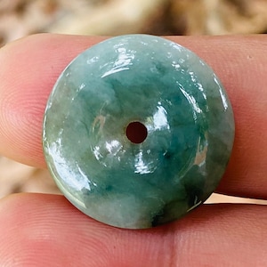 Green Type A Natural Jadeite Jade Burma Donut Pendant