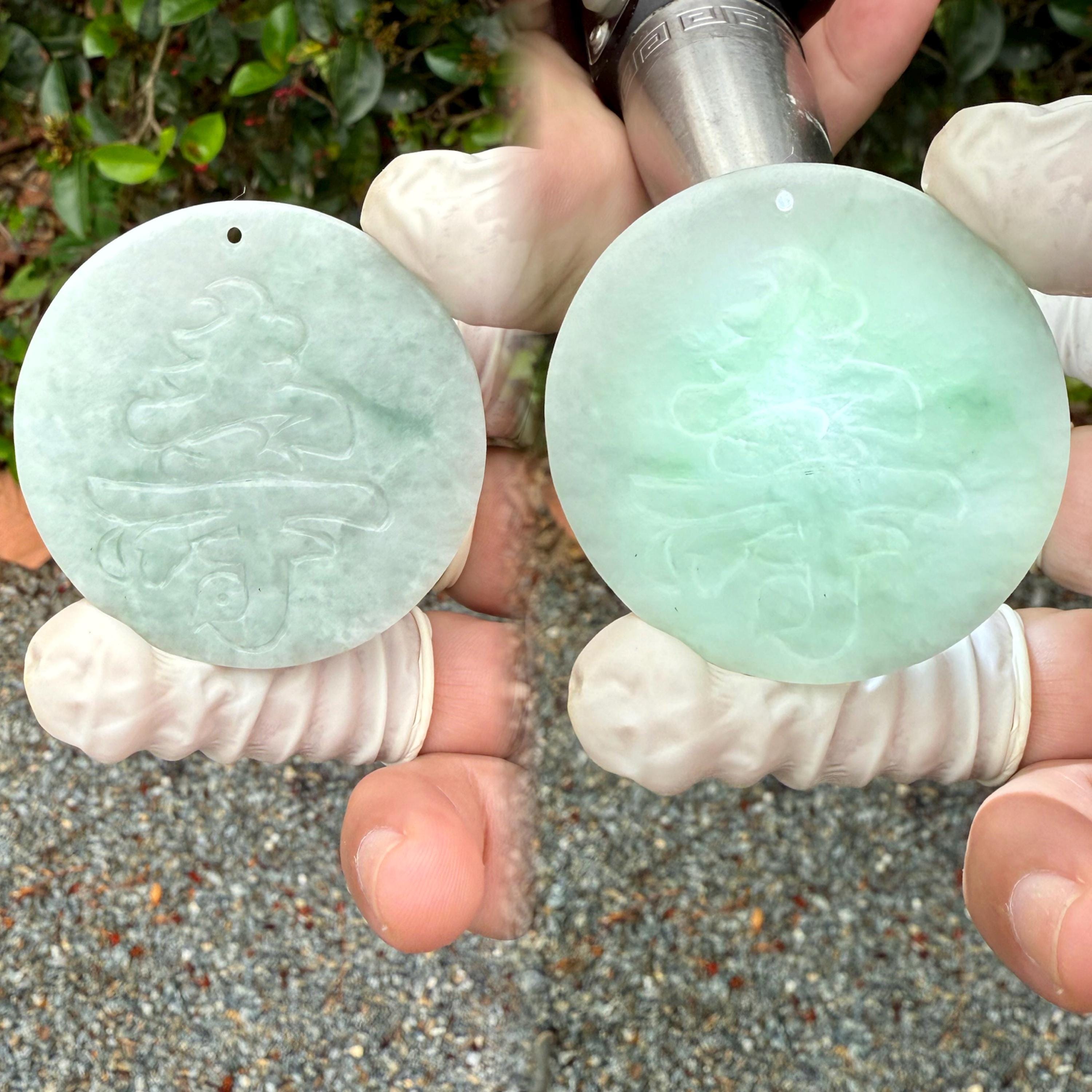 半透明のグリーン翡翠ペンダント：縁起の良いビルマ産翡翠 - Etsy 日本
