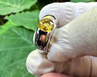 925 Silver Ring: Size 7.5 Natural Yellow Burmese Sapphire