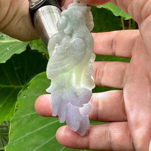 211.50 Carats Type A Two Color Jade Lights Green and light Lavender Grass Translucent Jade Birds   Carving Pendant