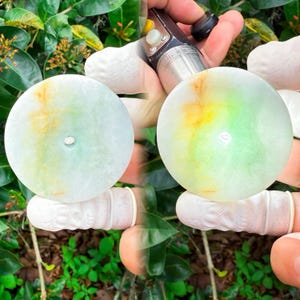 Green & Yellow Jadeite Donut Pendant: Burmese Two-Color Jade