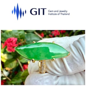 Certified GIT Report No G A38897 Type A Green imperial jadeite Jade And Diamond Ring,Vintage Ring, Green jadeite jade Diamond Ring 22k