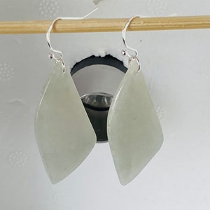 Burma White Jadeite Jade Translucent  (untreated ) Silver 925 Earrings