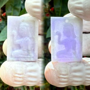 50.50 Carats Type A Lavender Grass Translucent Jade Burmese Vintage carving pendant,Lavender Jadeite Jade carved  Pendant