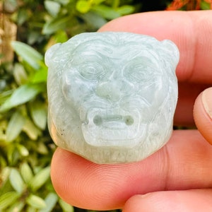 111.50 Carats Two Color Jade Tiger Carving Black, White, Jade, Jadeite Burmese, ring band