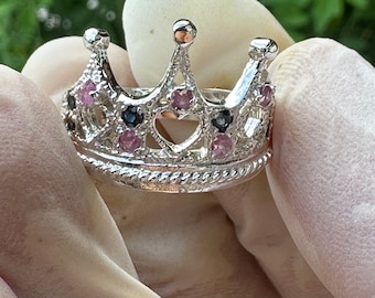 queen ring 2 Rare Gemstones Burma Ruby And Blue sapphire Silver Ring  925 (Untreated)