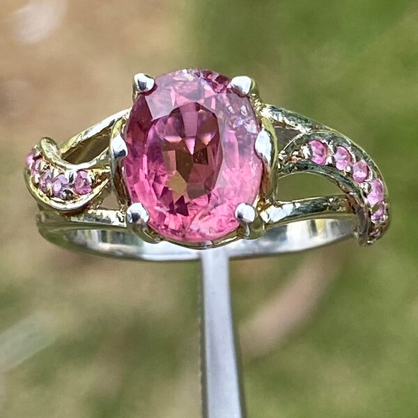 Natural Pink Tourmaline (untreated ) And Small Ruby Silver Ring  925