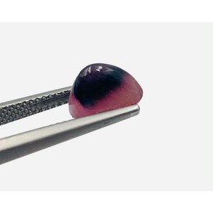 Könnte beinhalten: Ein kleiner, runder, rosa und schwarzer Edelstein mit einer glatten, polierten Oberfläche.