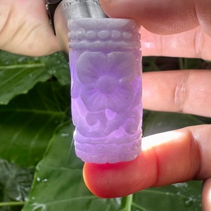 189.50 Carats Type A Lavender Grass Translucent Jade Burmese Vintage carving pendant,Lavender Jadeite Jade carved