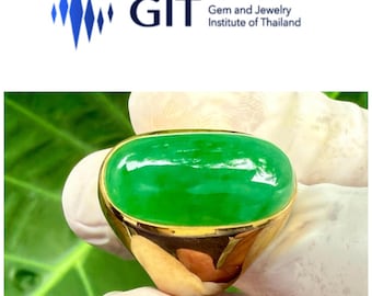 22k Gold Imperial Jadeite Ring: Burmese Green Jade, Men&#39;s Ring, Size 9
