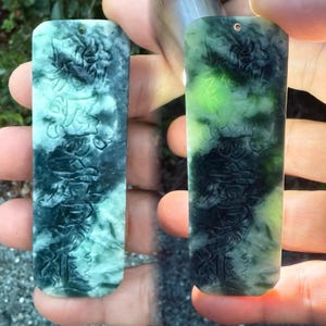 231.50 Carats Type A Two colors Jadeite jade Burmese,Green and Black jade,Chinese auspicious jade pendant,Hand  Carved
