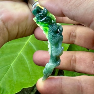 Burmese Green Jade Dragon Pendant Necklace: Hand Carved Jadeite