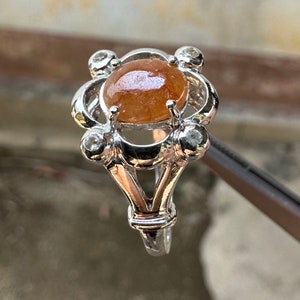 Natural yellow Jade Burmese and small white topaz ring silver 925