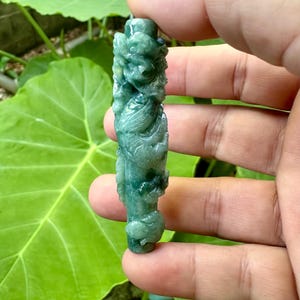 Green Jadeite Jade Pendant Necklace: Hand Carved Burmese A Grade