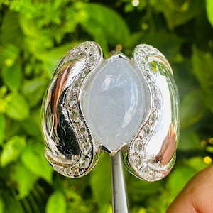 Burma Lavender Jadeite Ring: White Topaz, Sterling Silver 925