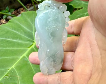 Carved Ice Green Jadeite Pendant: Vintage Burma Gemstone