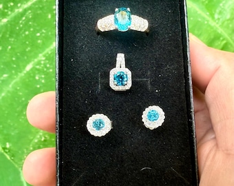London Blue Topaz Jewelry Set: Sterling Silver Ring, Earrings, Pendant