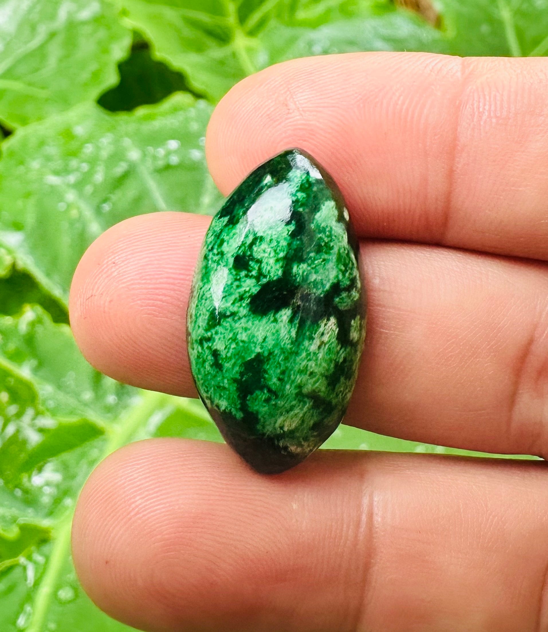 24.50 Carat Maw Sit Sit Jade Cabochon: Green Black Kosmochlor
