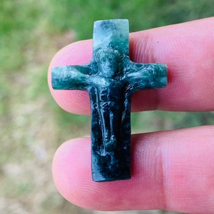 Burmese Black Jadeite Cross Carving: Imperial Translucent Omphacite Jade