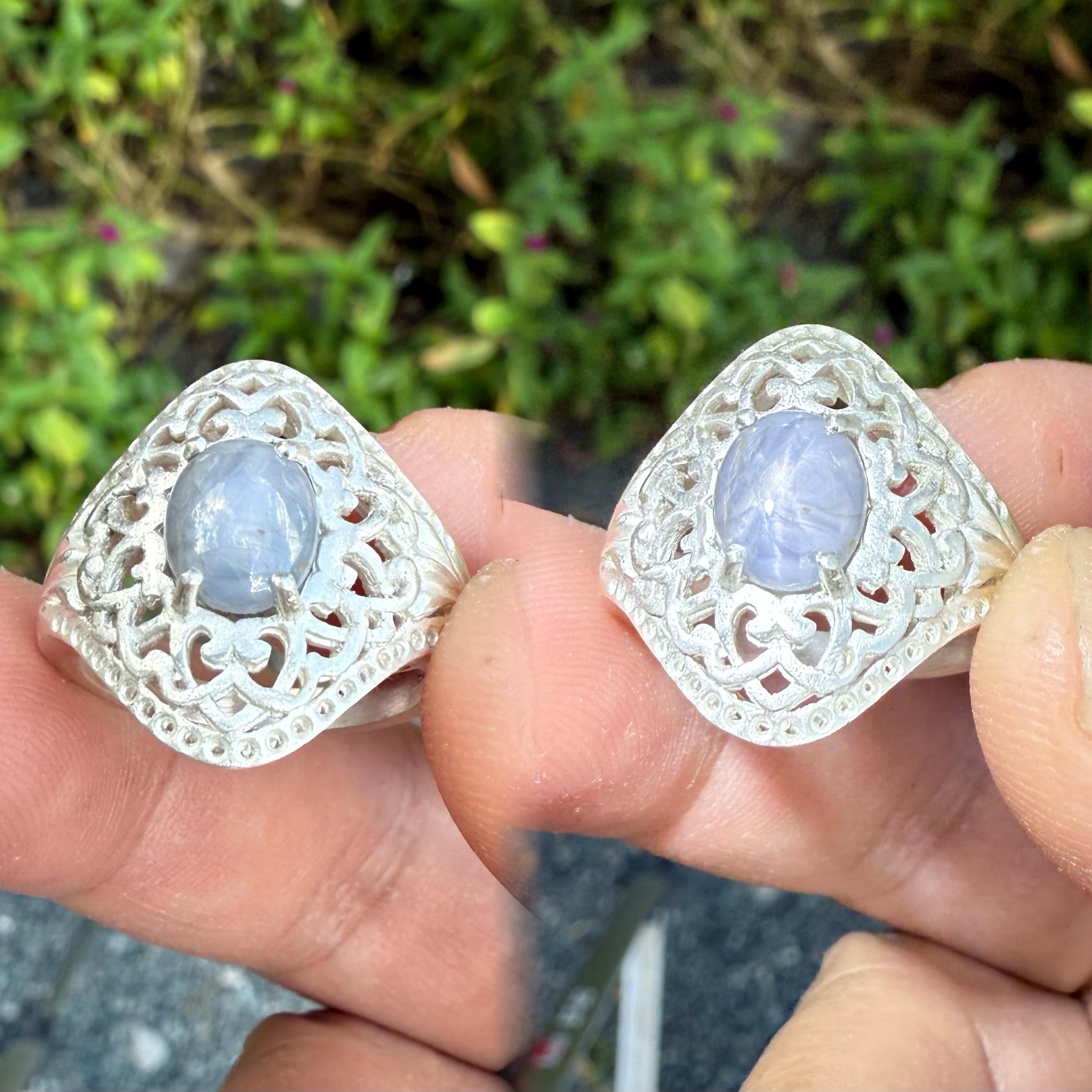 ビルマ産スターサファイア スターリングシルバーリング - サイズ8 US