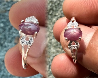 Anello in argento 925 con rubino e zaffiro naturale, misura 7,5 USA (non trattato)