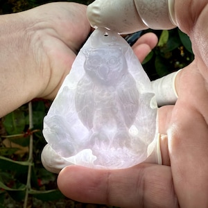 273.50 Carats Type A Lavender Grass Translucent Jade Burmese Vintage carving pendant,Lavender Jadeite Jade carved Owl Pendant