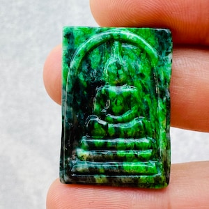 4.90 Grams Natural Kosmochlor,Maw sit sit Carving Amulets Thai Buddha (Untreated)