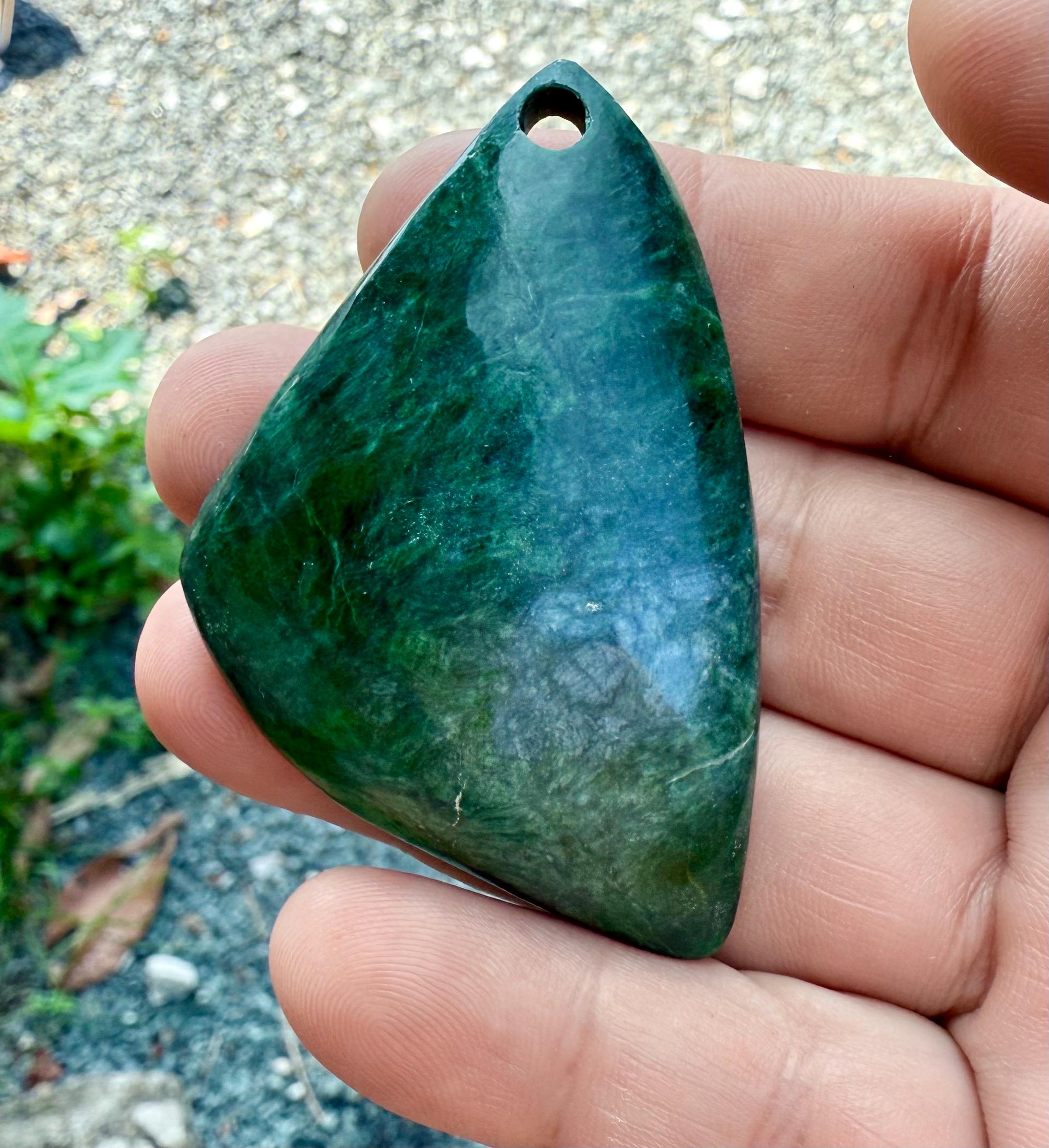 Maw Sit Sit Jade Pendant: Kosmochlor Burmese Gemstone (60x35x11 Mm