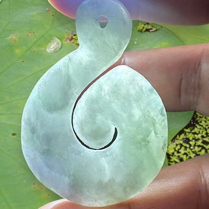 68.50 Carats Light Lavender Jadeite Jade Carving Māori Pendant, Lavender Jade Burmese