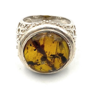 Natural Burmite Amber Insect (untreated Silver Ring 925
