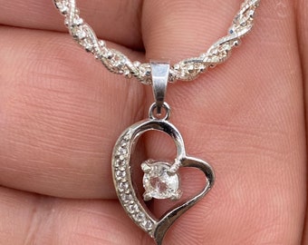 Phenakite & White Topaz 925 Silver Heart Pendant Necklace